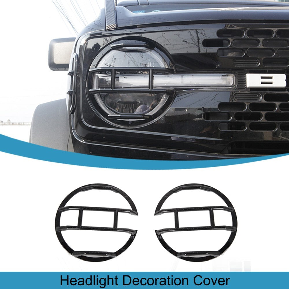 Black Front Headlight Cover Trim Lamp Hoods Guard for Ford Bronco 2021 2022 2023