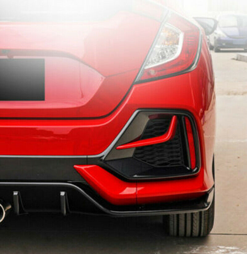 FOR 2016-2021 for CIVIC HATCHBACK RED+BLACK TRIM REAR BUMPER FOG LIGHT GARNISH COVER