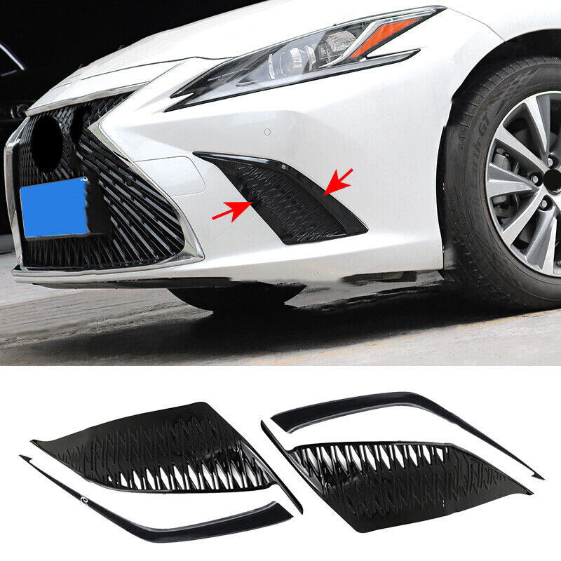 for Lexus ES350/300h 2019-2022 Black Front Bumper Fog Lamp Grille Cover Bezel 4P