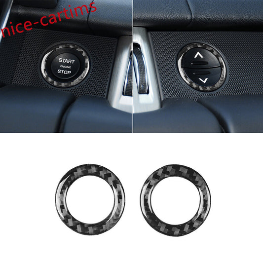 2¡ÁCarbon Fiber Engine Start Stop Ring Cover Fit For LR for Range Rover Sport 2014-17