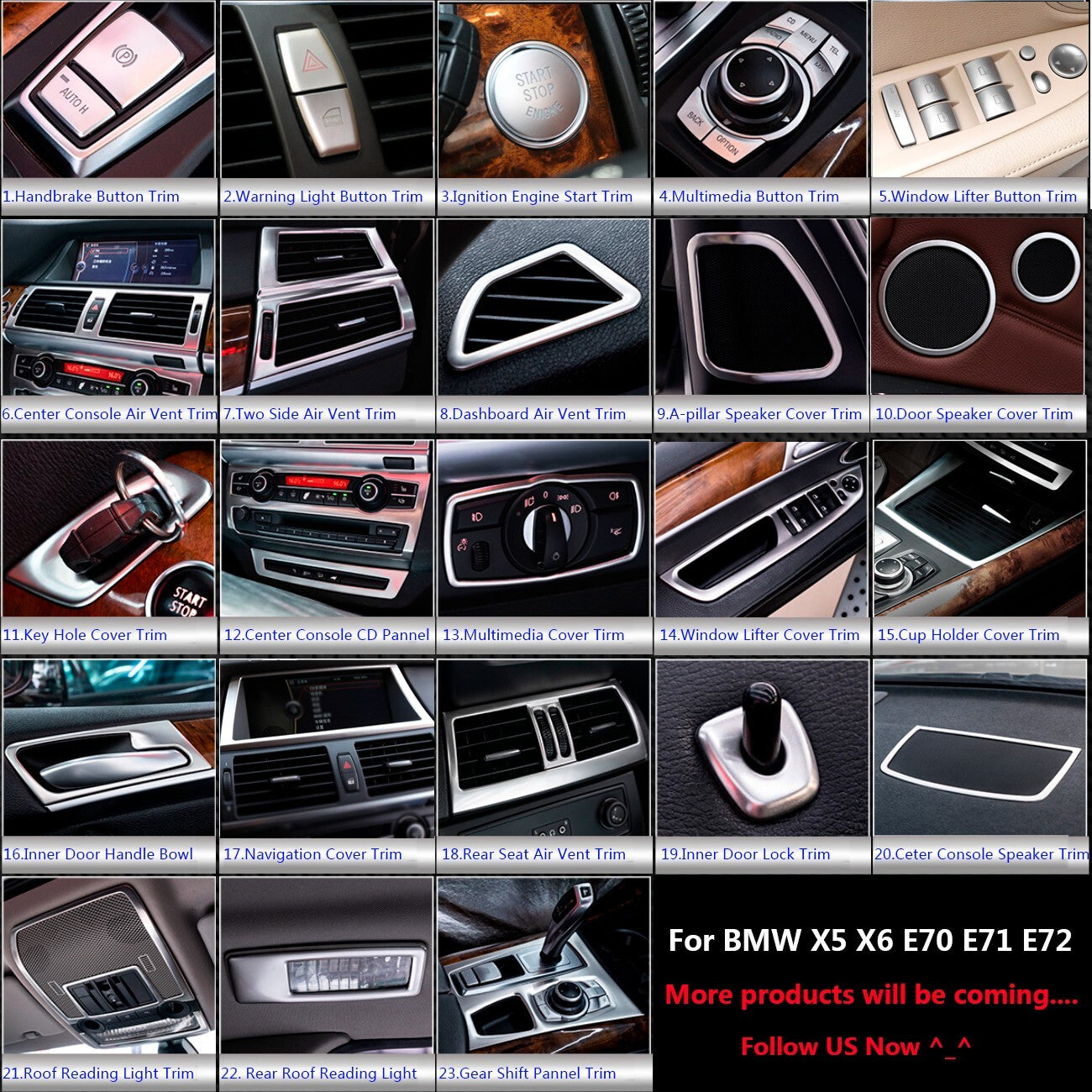 Stainless for BMW X5 X6 E70 E71 E72 Car Rear for Seat AC Air Vent Outlet Cover Trims