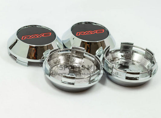 4-piece set of 68mm ray-print rim caps, hub center caps, hub logos, black and red chrome plating.