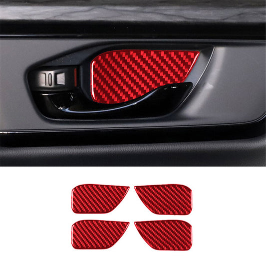 4x Red Carbon Fiber Interior Door Bowl Panel Cover Trim for Honda CR-V 2017-2021