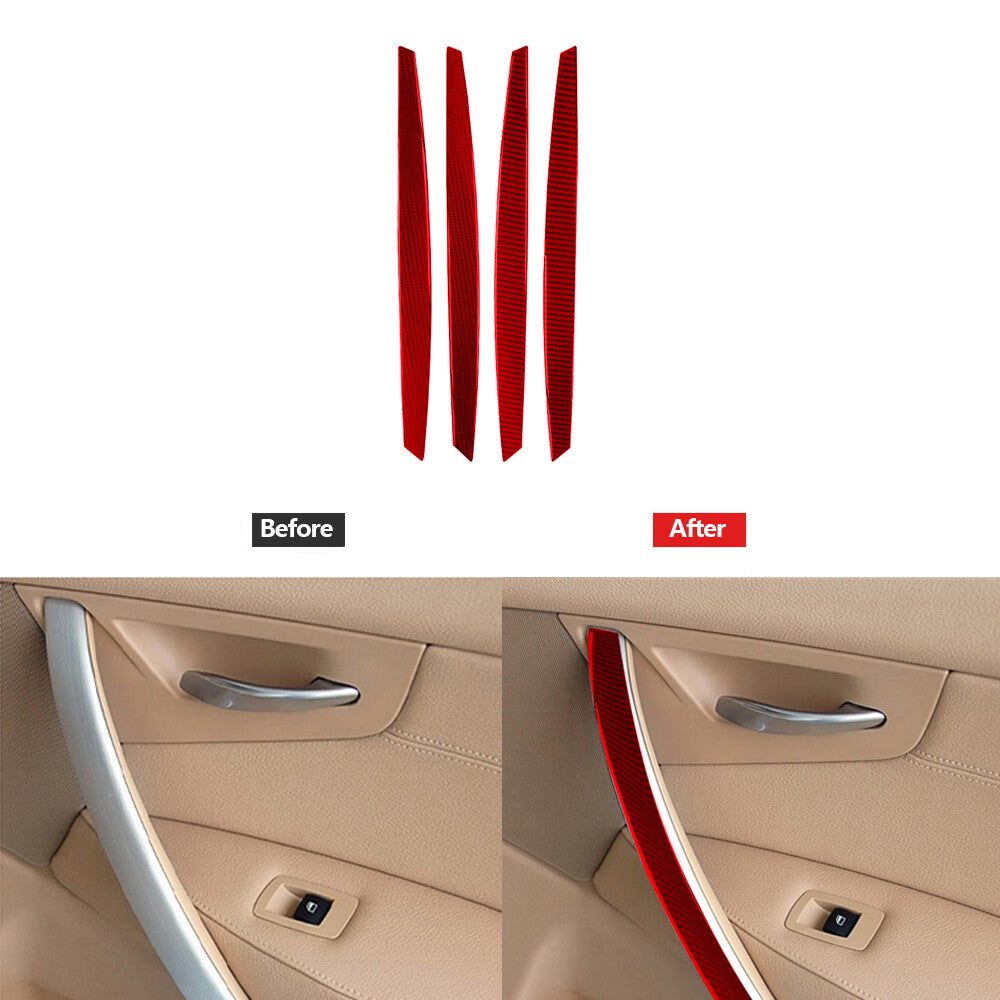 4x Red Carbon Fiber Interior Door Handle Trim for BMW X3 2004-2010