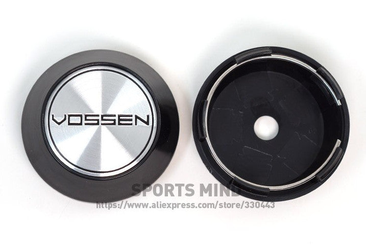 Brand new 4-piece set of 65mm Vossen wheel caps, rim center caps, badges, silver, black