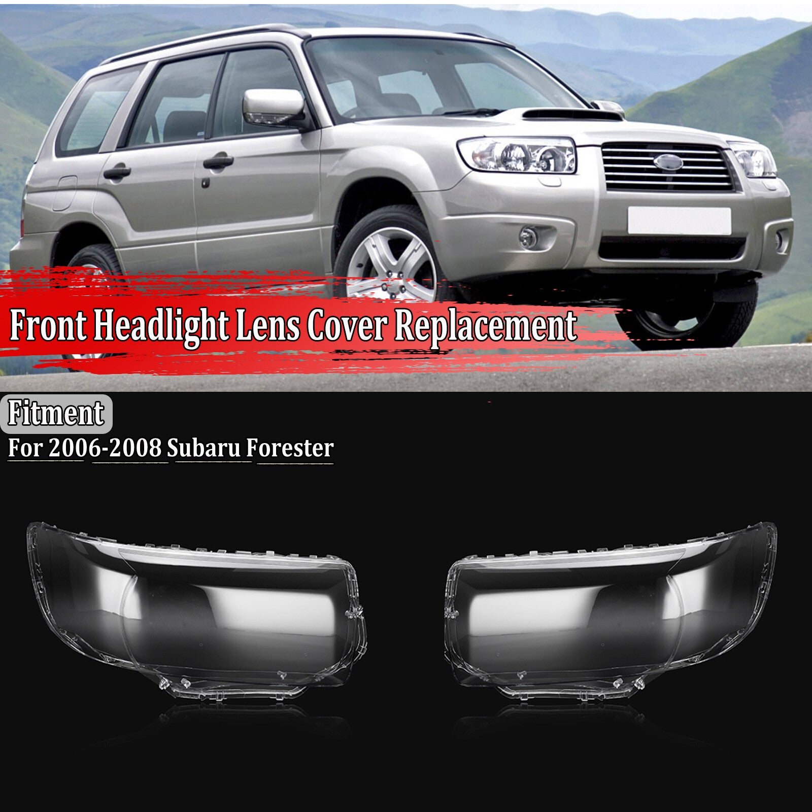 2-Piece Clear Headlight Lens Cover for Subaru Forester 2006-2008