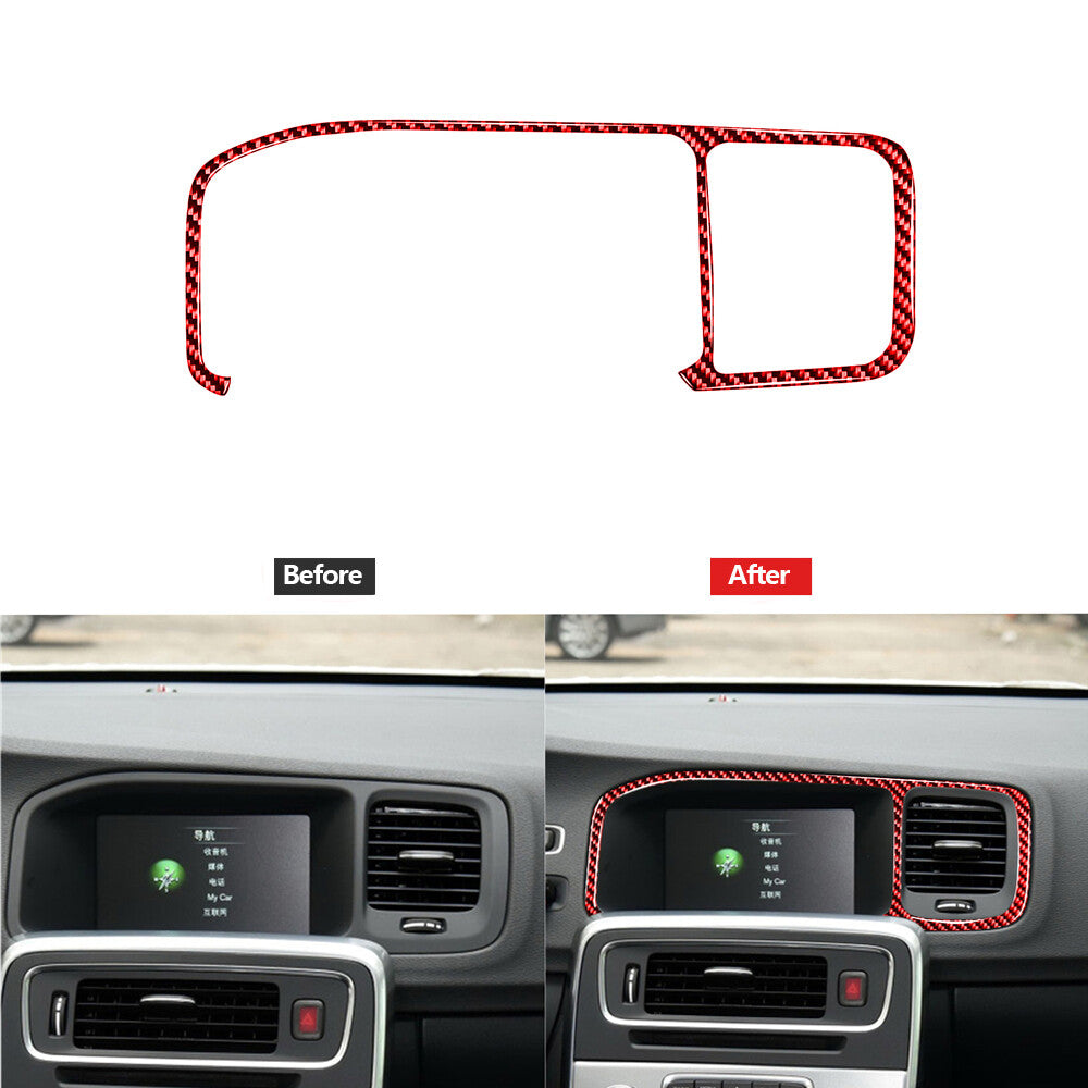 Red Carbon Fiber GPS Navigation Frame Cover Trim for Volvo V60 2010-2017