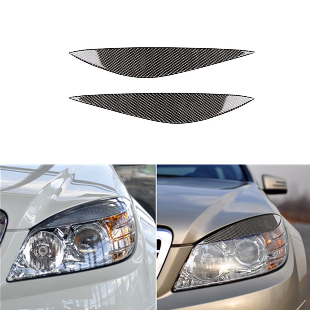 2X Carbon Fiber Headlight Eyebrow Trim for Mercedes-Benz W204 2008-2011