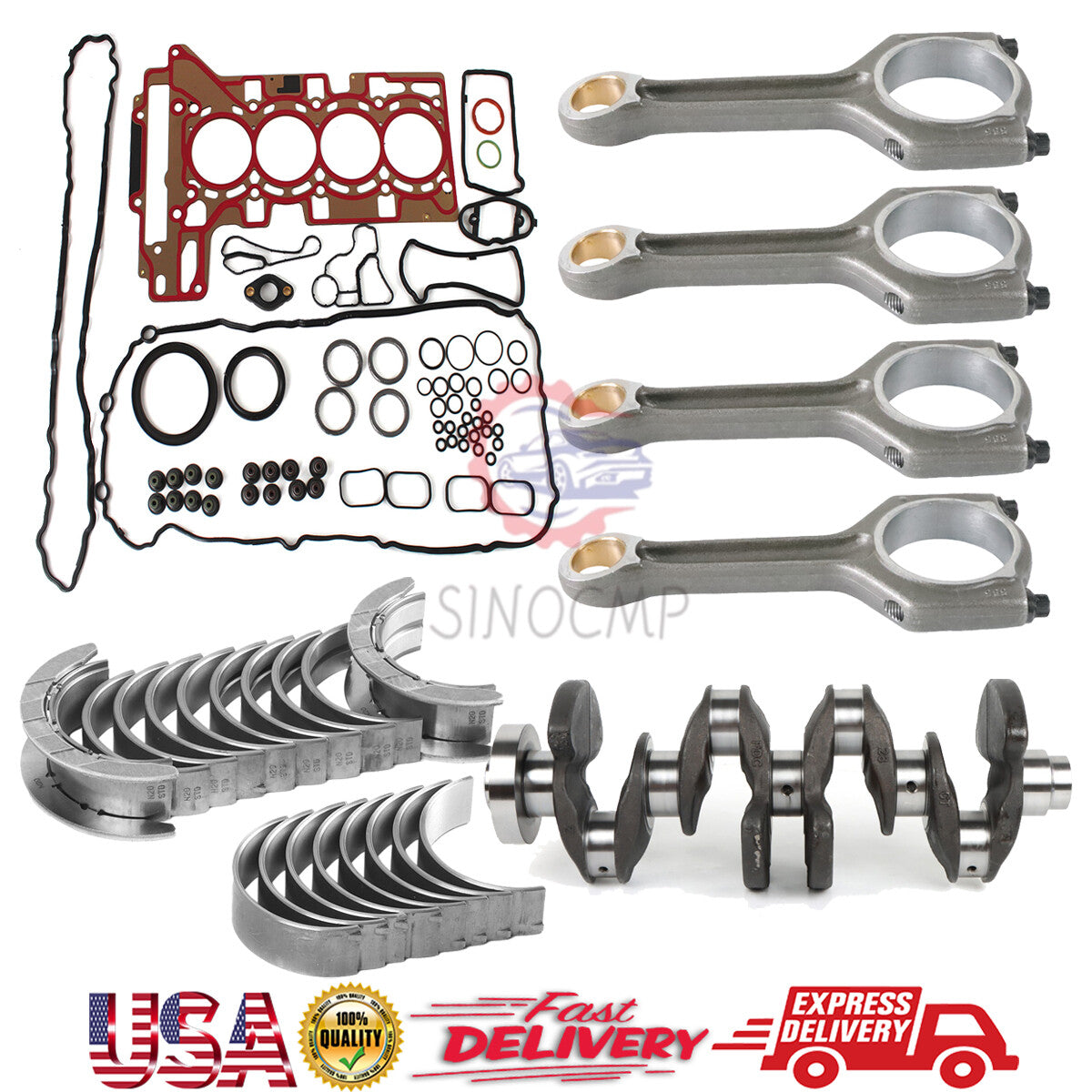 Crankshaft 11217640165 w/ Head Gasket Set Connecting Rod Bearing Set for BMW US