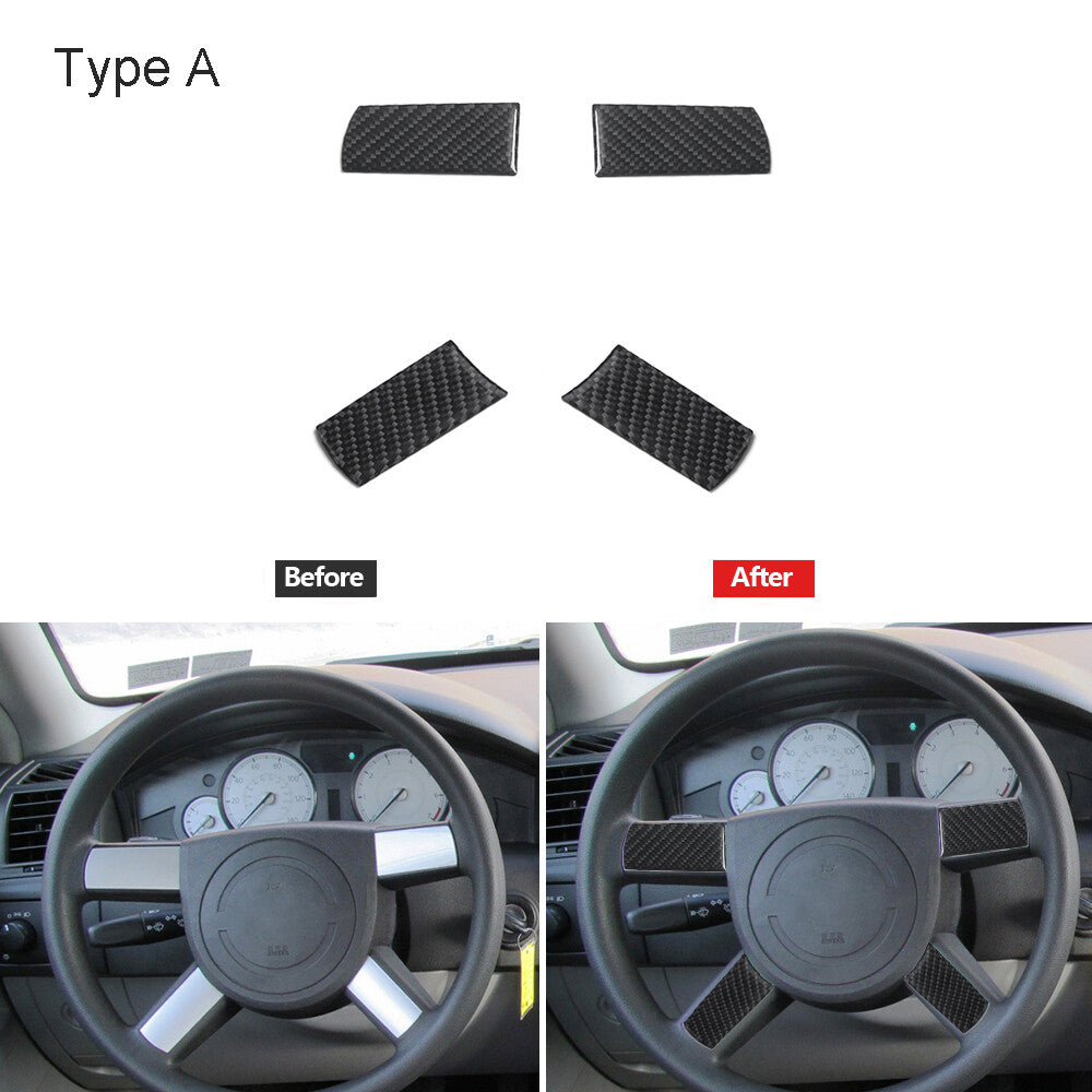4Pcs Carbon Fiber Steering Wheel Button Cover Trim Type A for Chrysler 300 05-07
