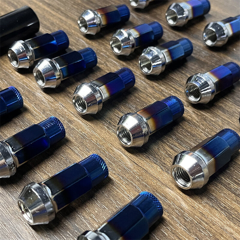 20pcs M12x1.5 Lug Nuts 48mm Steel Open End Wheel Nuts Bolts Grilled Blue