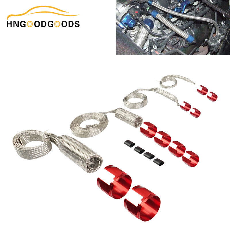 Red Universal Radiator Hose Sleeve Aluminum Braided Hose Cover Kit