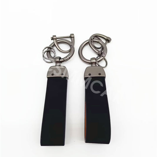 2x Black Alloy Faux Leather Strap Keyring Keychain Car Key Chain Ring Key Fob