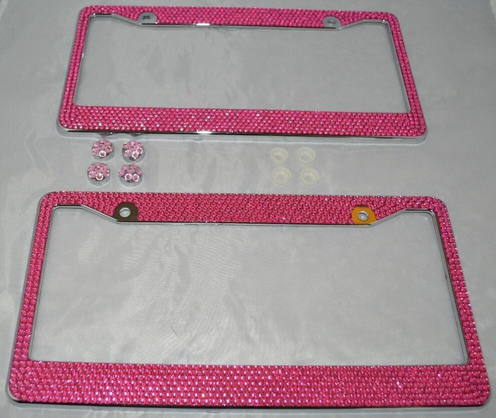 2-Piece Car License Plate Frame Cover for Rear Trunk Pink Glitter Crystal Suitable for Dodge