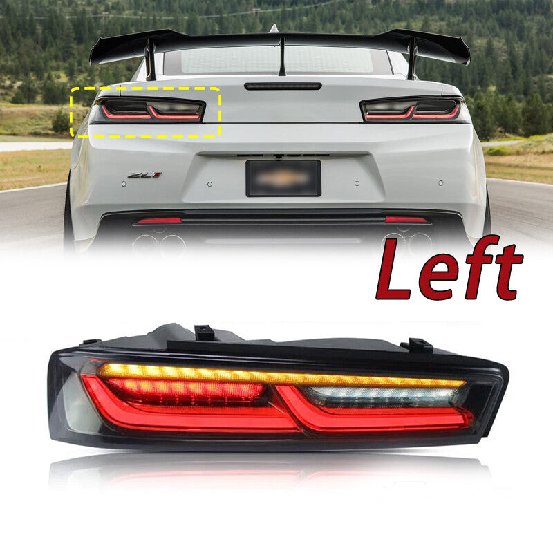 The smoke effect on the left side applies to the 6th generation LED taillights of the 2016-2018 for Chevrolet Camaro.