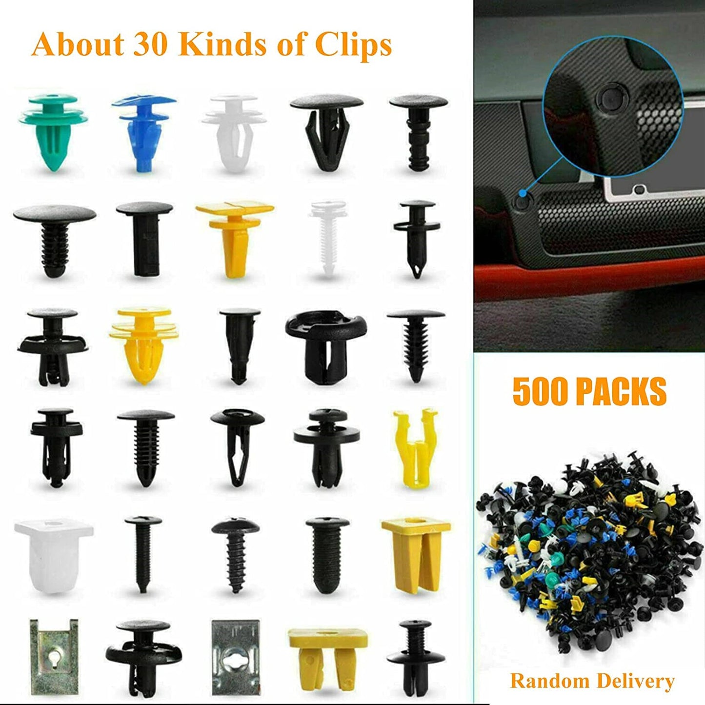 501-piece mixed car fastener clips, bumper fender trim, plastic rivets, car clips