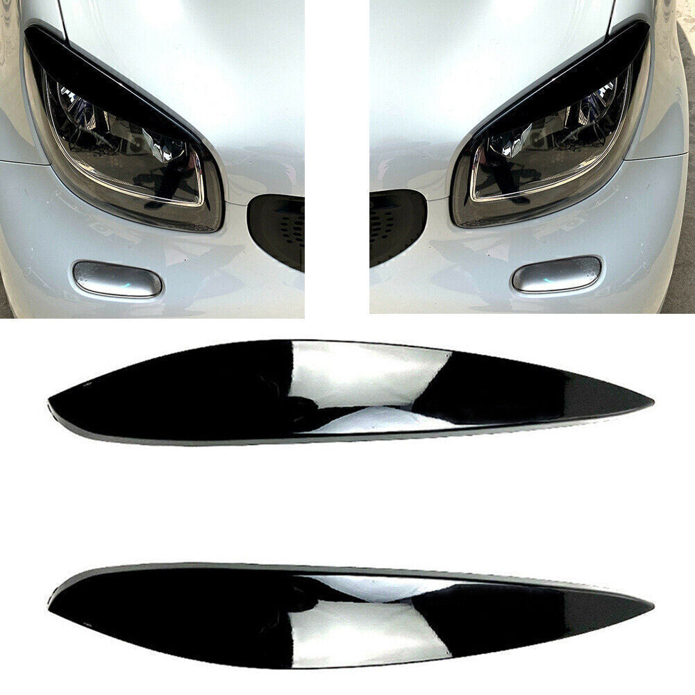 Headlight Eyelid Lid Eyebrow Trim for Mercedes-Benz for Smart 2014+ Glossy Black