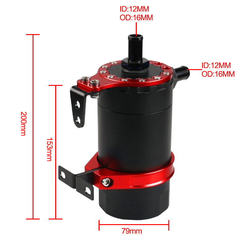 Round Oil Tank Baffled Aluminum Oil Catch Can Resevoir Tank Kit Car Racing Red