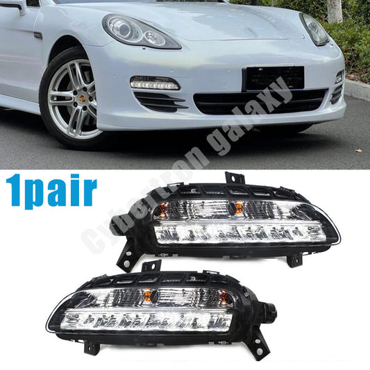 A pair of for Porsche for Panamera 2010-2013 LED daytime running lights and fog lights.