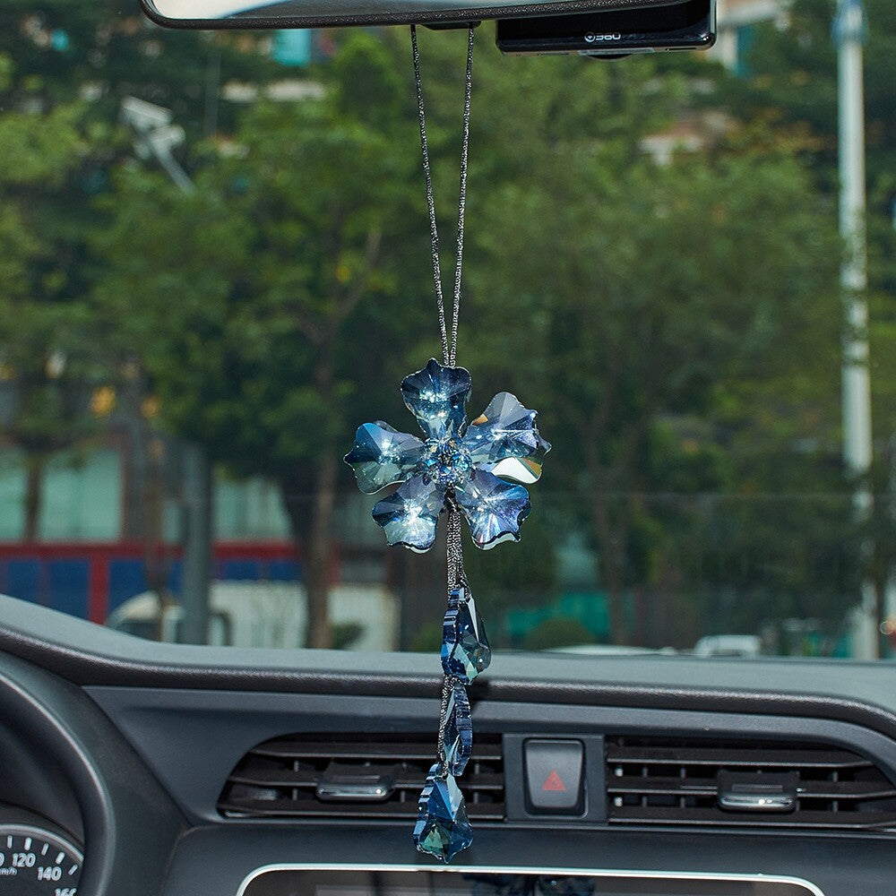 Flower Car Rear View Mirror Pendant Car Crystal Interior Hanging Deco Gray