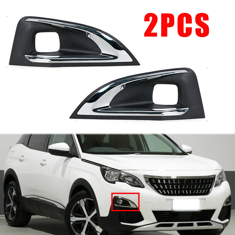 Pair for Peugeot 3008 P84 2016-19 Front Bumper Fog Light Cover Grille Trim Frame