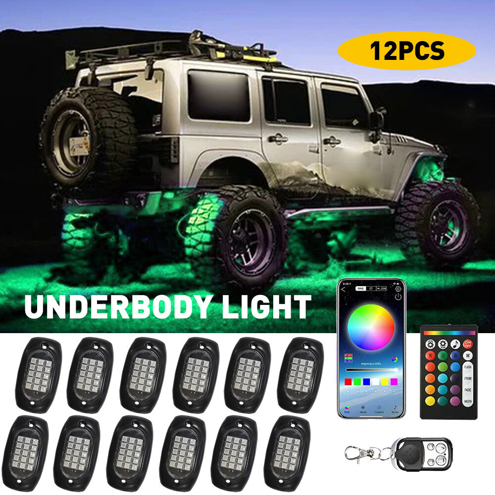 12/2Pods RGB LED Rock Light Body Wireless App Music Chase Off-Road All-Terrain Vehicle B