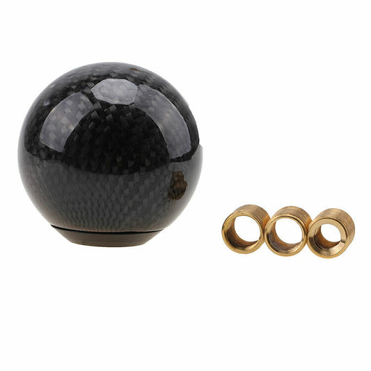 Black Universal Car Gear Shift Knob Shifter Lever Round Ball Shape Carbon Fiber
