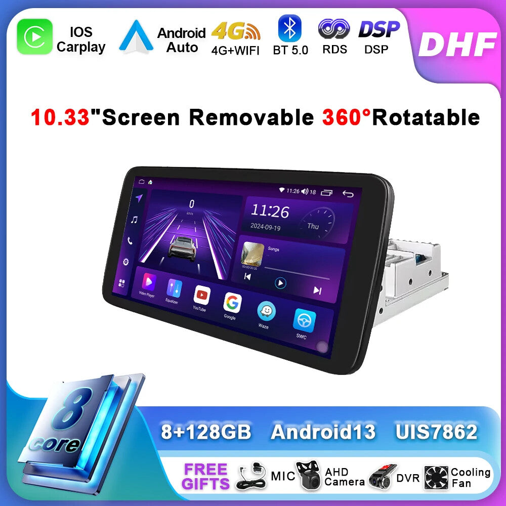10.33 inch Screen 360 Rotation Universal Car Radio CaPlay Auto Video Player GPS