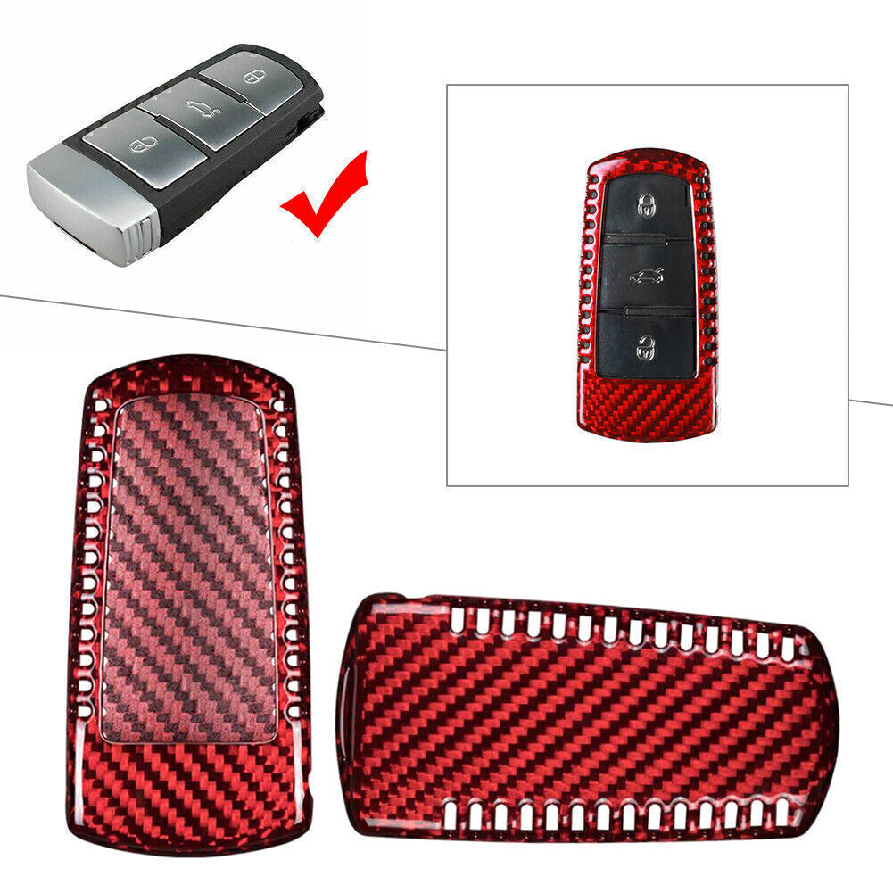Carbon Fiber Car Remote Key Shell Cover Case Fit 2009-2012 for VW CC for Passat B6 Red