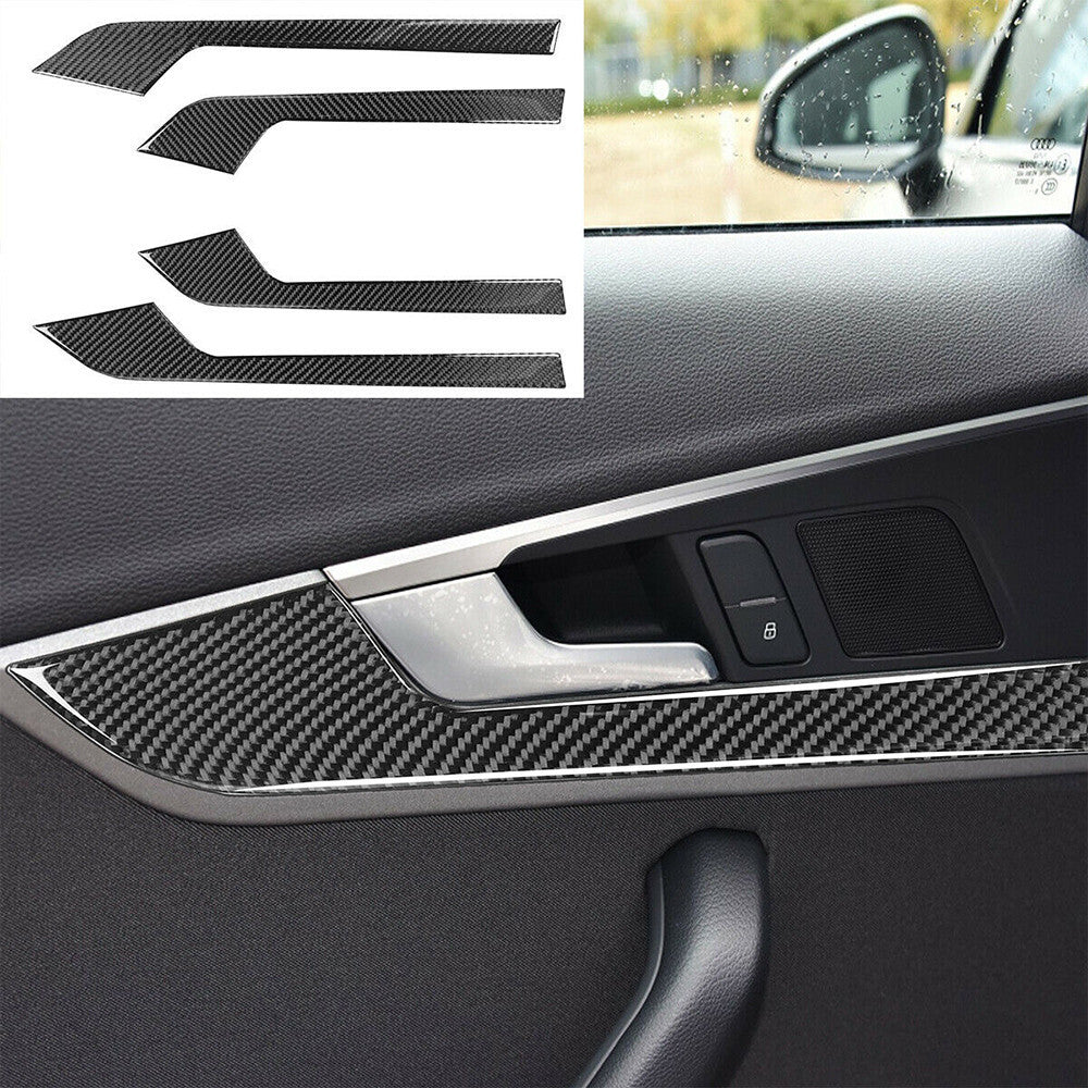4Pcs Dashboard Panel/Door Handle Cover Trim for Audi A4 B9 2017-19 Carbon Fiber
