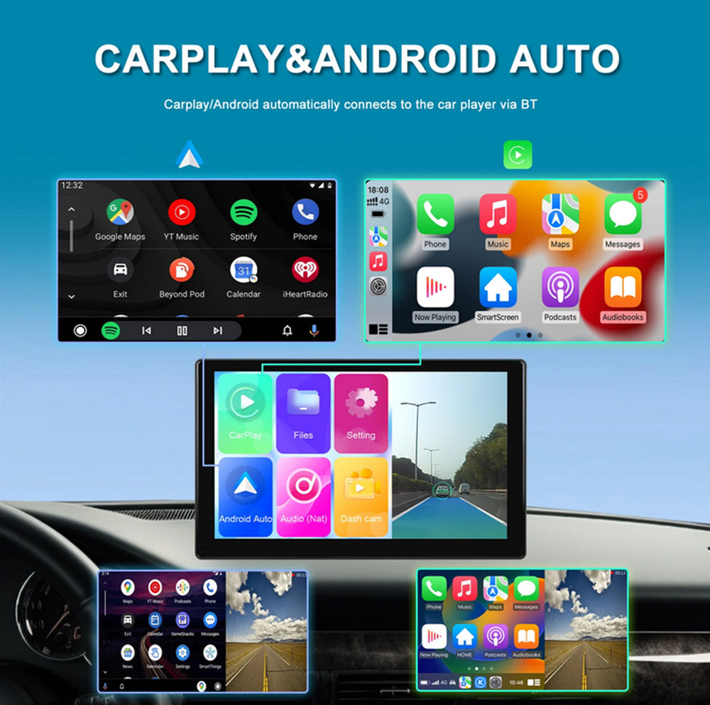 Portable Car Monitor DVR ADAS Dash Cam For Apple Carplay Android Auto W/Camera