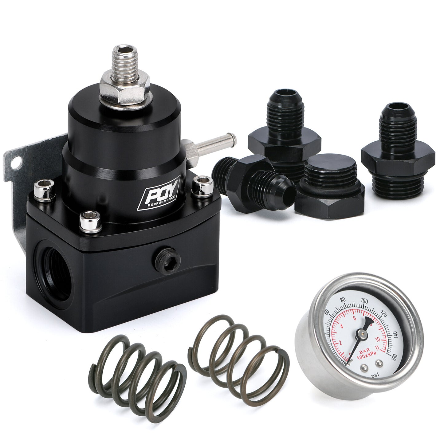 Adjustable Fuel Pressure Regulator Kit 3-20 20-45 45-70psi Gauge -6AN Black