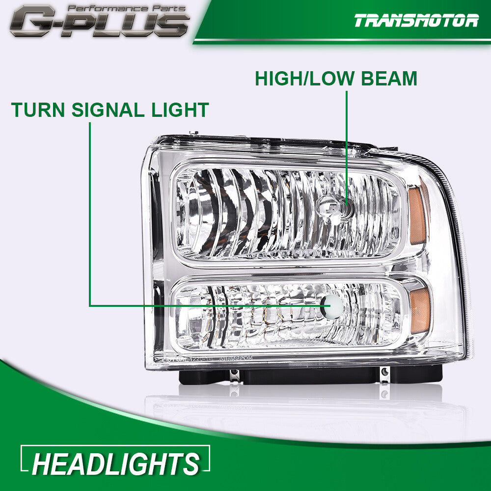 Excursion headlights are compatible with 99-04 for Ford Super Duty F-250 and F-350 trucks.