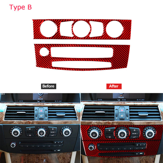 Red Carbon Fiber CD Control Panel Cover Trim for BMW 5 Series E60 2008-10 Type B
