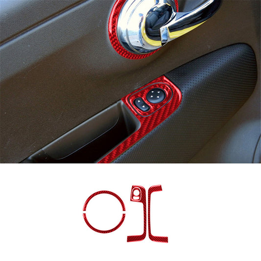 5x Red Carbon Fiber Interior Door Control Kit Cover Trim For 2012-2015 for Fiat 500