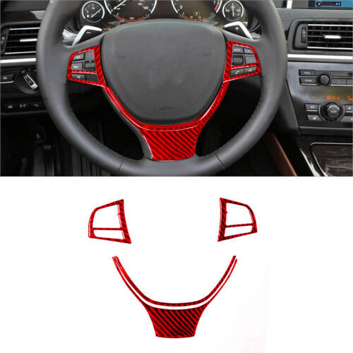 4X Red Carbon Fiber Steering Wheel Cover Trim for BMW 6Series F12 F13 2011-2018
