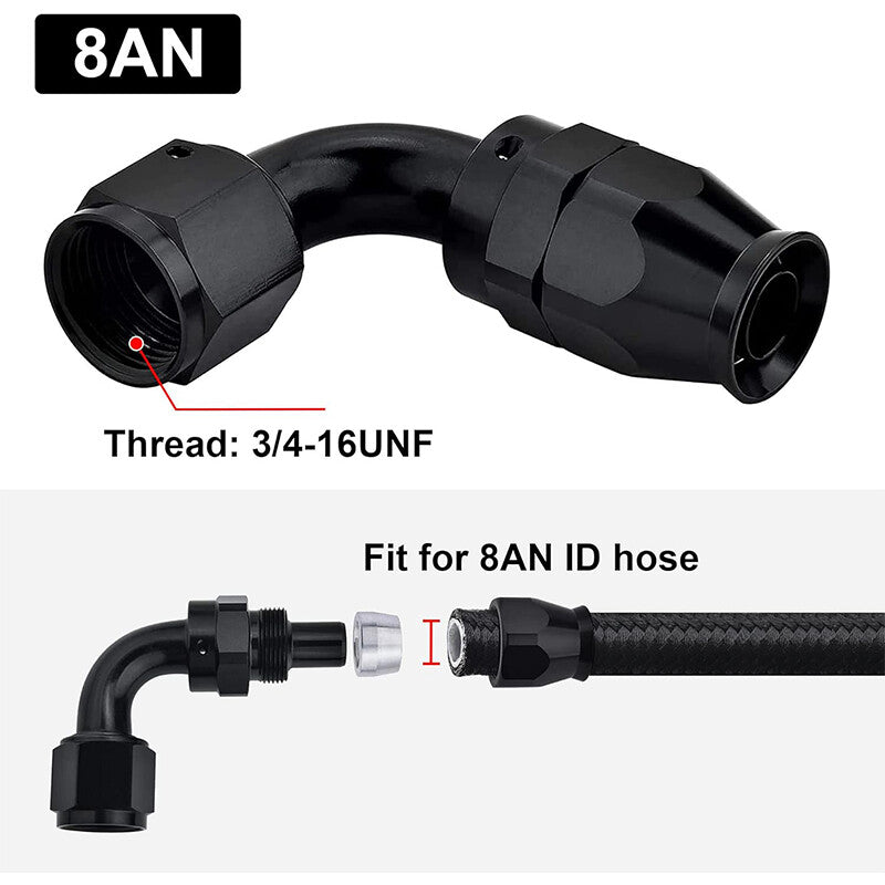 8AN PTFE Hose End Fitting Adapter AN8 90 Degree for PTFE Hose Line Only Black