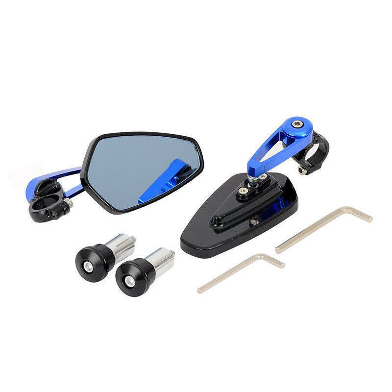 1 Pair 7/8 Motorcycle BlackBlue Rear View Handle Bar End Side Rearview Mirror