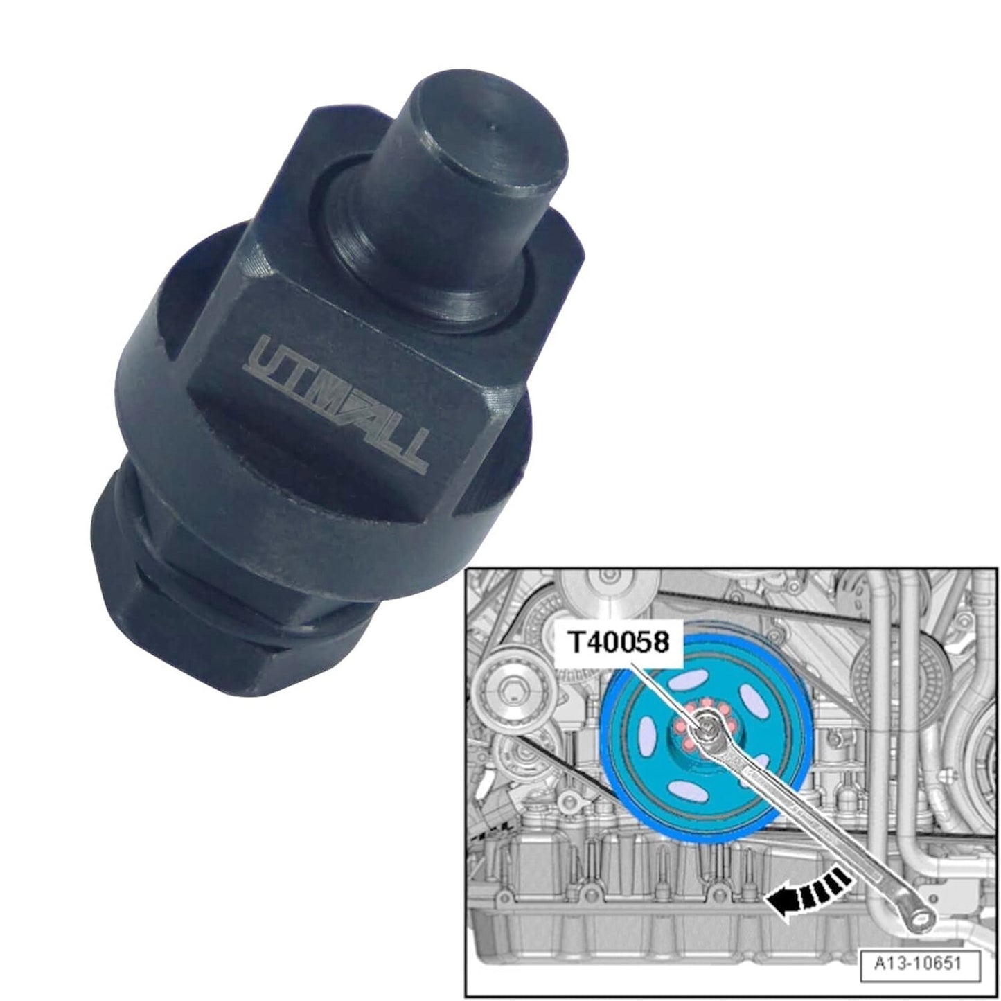 T40058 Crankshaft Rotary Socket Tool is suitable for Audi 6 Cylinder, 2.4L and 3.2L FSI, A6, for A8