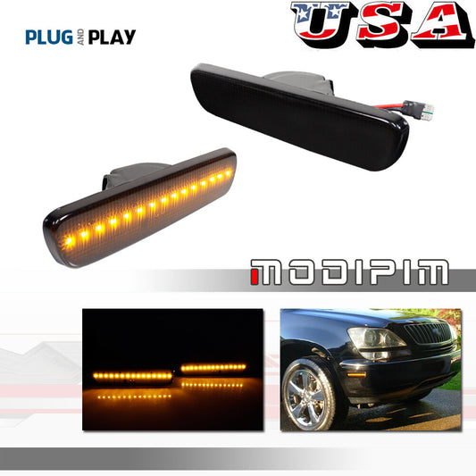 2-Pack Smoked Black Lens, Amber LED Front Marker Lights for 1999-03 for Lexus RX300