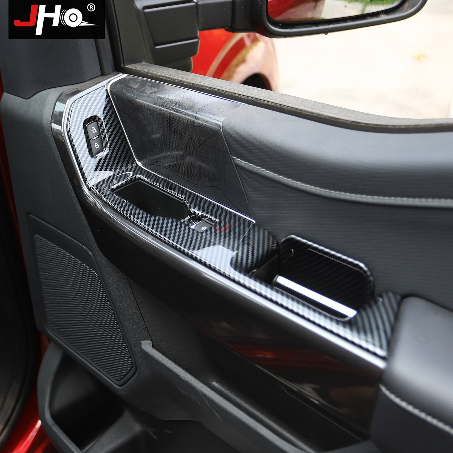 Carbon Fiber Front Door Window Switch Panel Cover Trim Black for Ford F150 2021