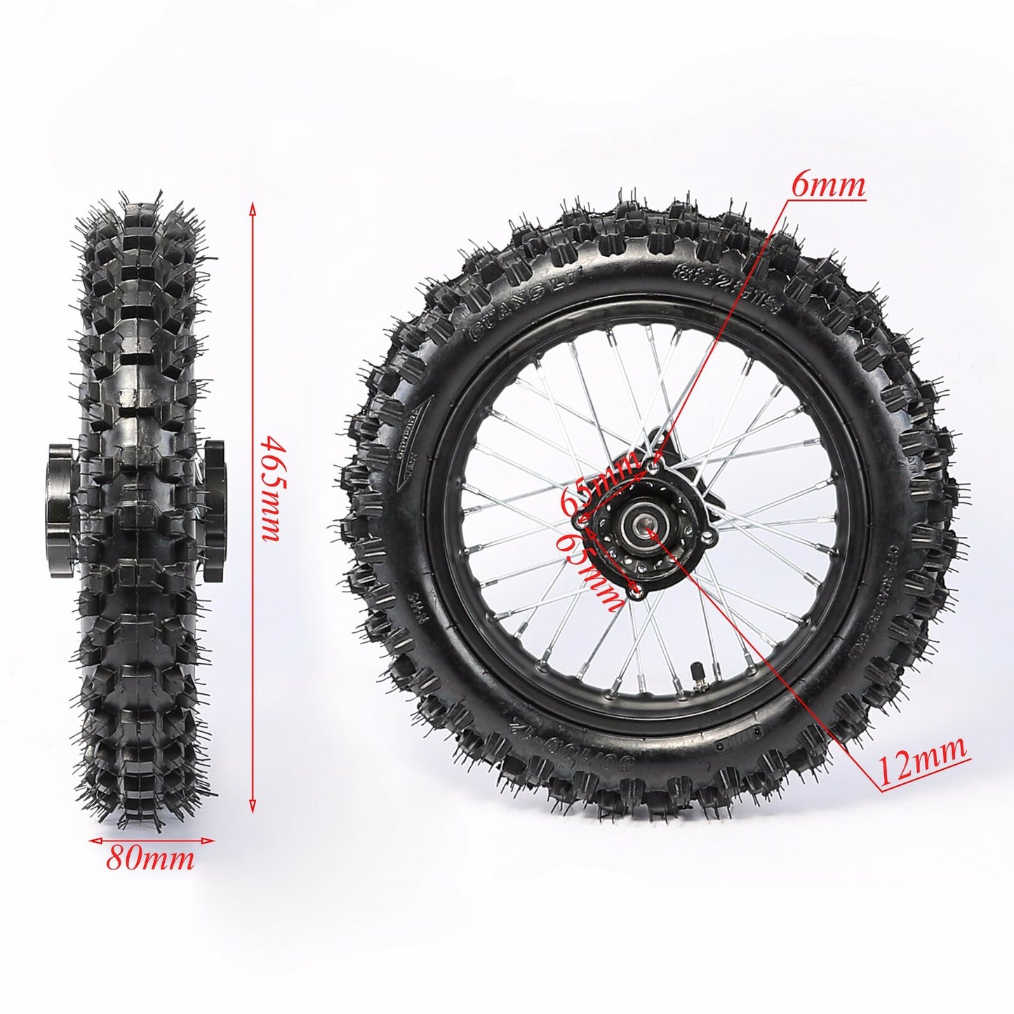 12mm 80/100-12 rear tire, 1.85x12 inch rim, wheel suitable for Taodao coolers 110, 125cc, 140cc