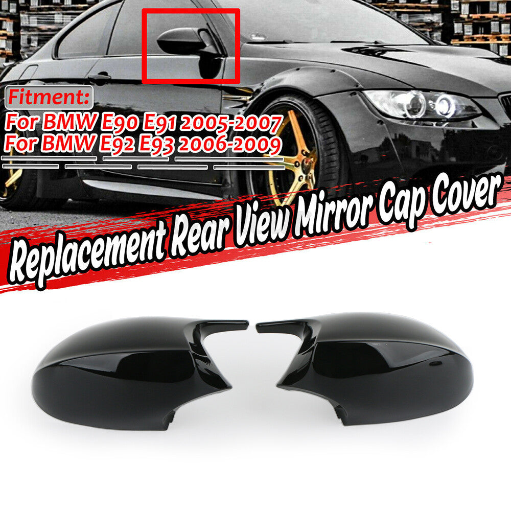 Carbon fiber M3 style side mirror caps for BMW E90, E91, E92, LCI (2005-2007).