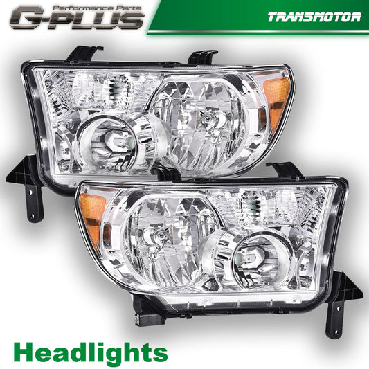 Amber-cornered chrome headlights are suitable for 2007-2013 for Toyota Tundra and 2008-2017 Sequoia.
