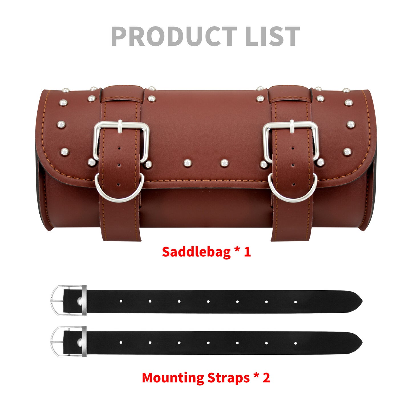 Motorcycle Brown Handlebar Sissy Bar Bag Saddlebag Fork Roll Barrel Bag w/ Nails