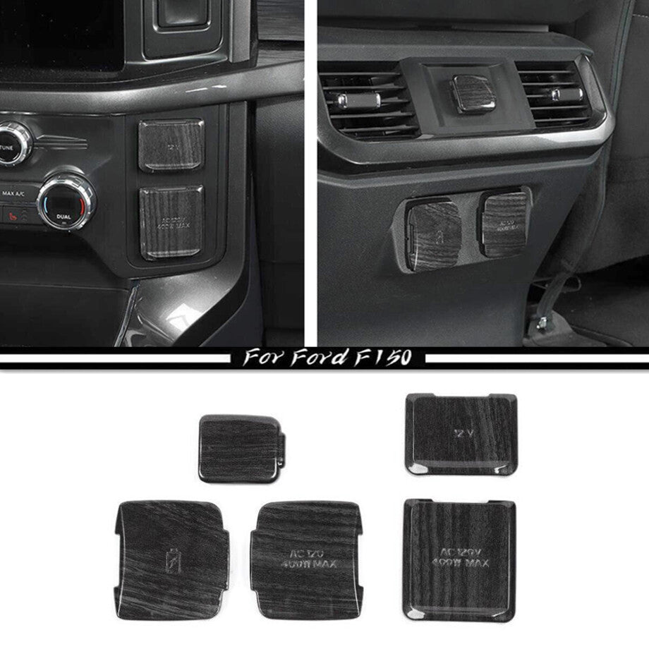 Suitable for 21-23 for Ford F150 F-150 Black Wood Grain Interior Control Power Socket Cover Trim