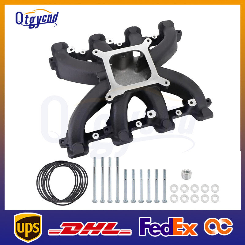 Single-plane mid-waist intake manifold with gasket suitable for GM engines LS1 LS2 LS6. Black.