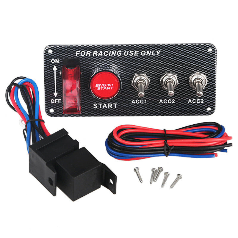 12V Multifunctio Button LED Ignition Panel Engine Start Push Button Carbon Fiber