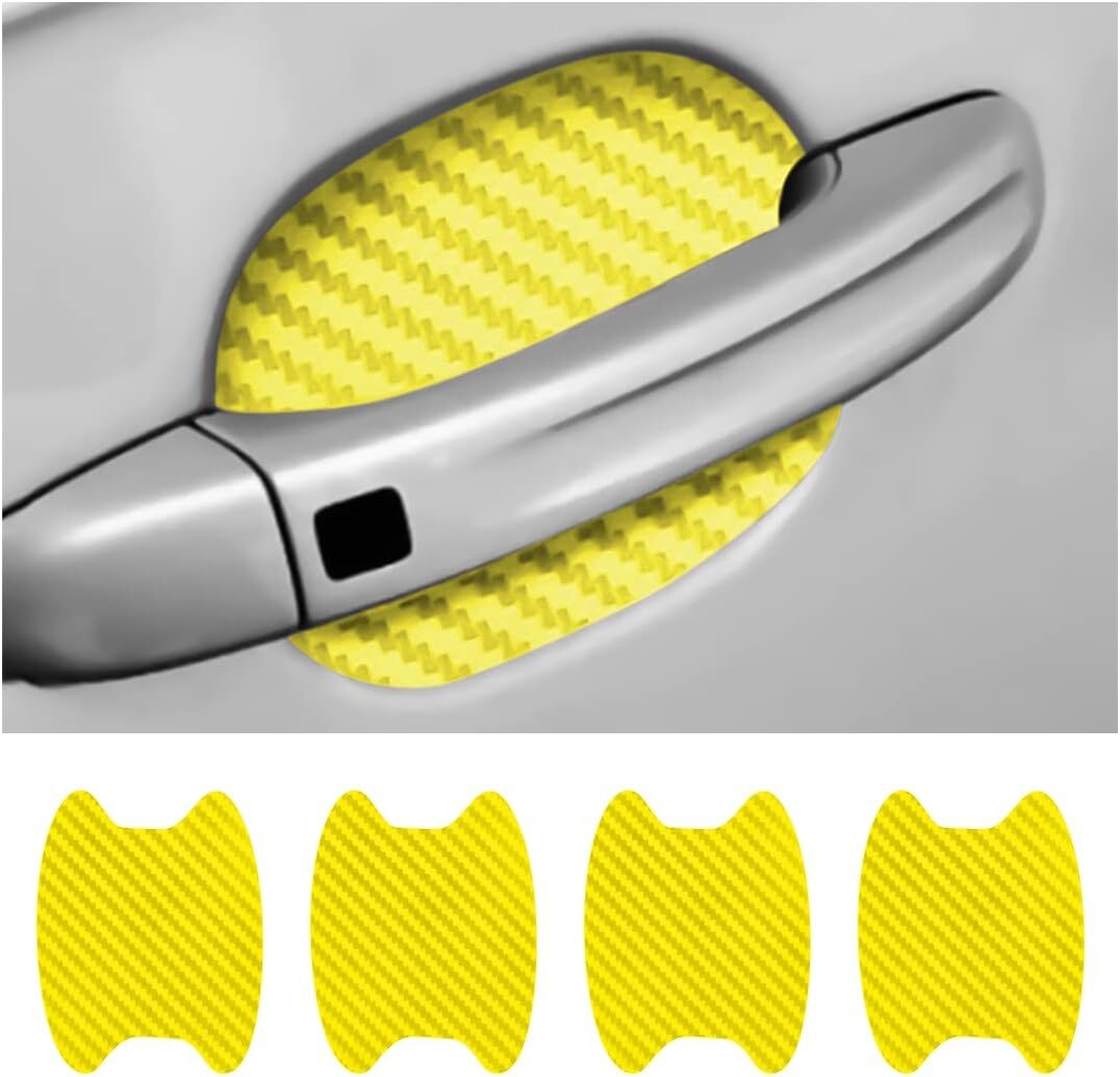 4Pcs Yellow Carbon Fiber Car Door Handle Anti-Scratch Protector Film Sticker