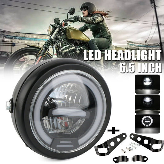 6.5-inch LED High/Low Beam DRL Headlight with Mount for Cafe Racer Bobber Motorcycle